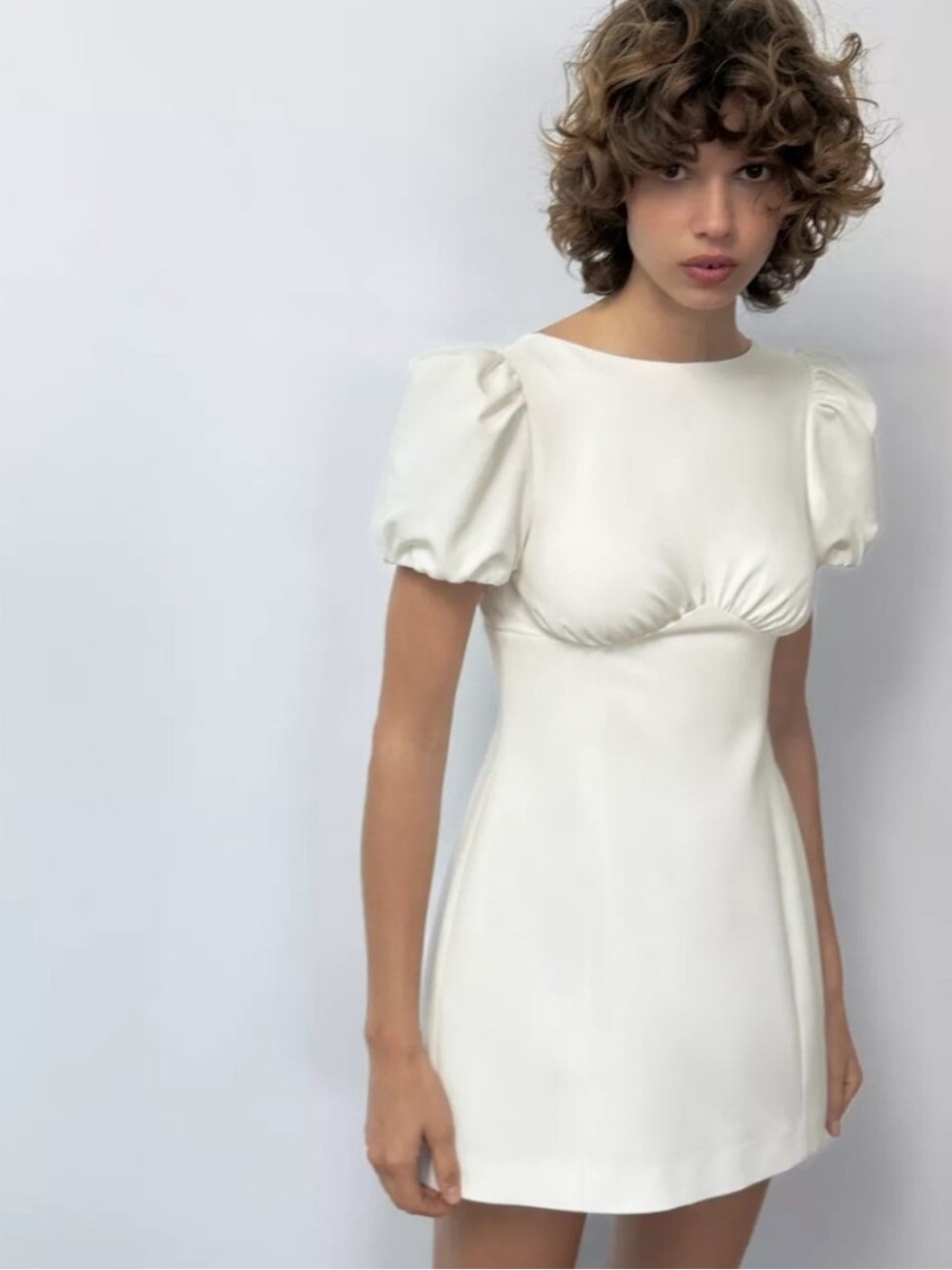 Zara Cream Puff-Sleeve Mini Dress